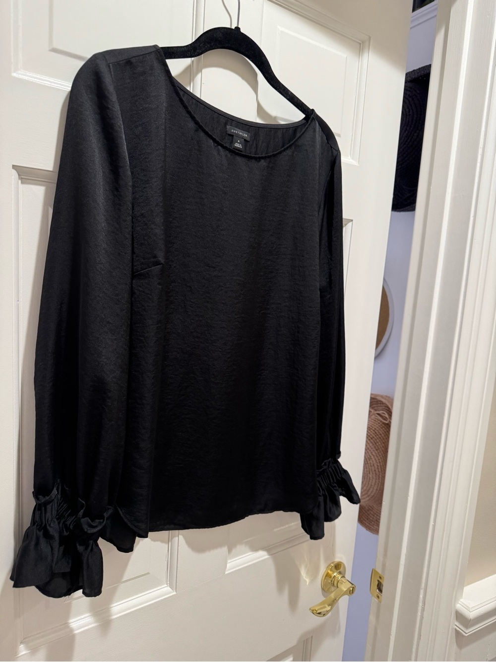 Ann Taylor Black Long-Sleeve Blouse with Ruffle Cuffs